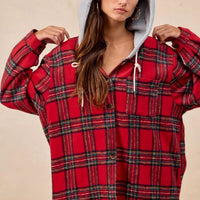 BiBi Brushed Plaid Hooded Jacket