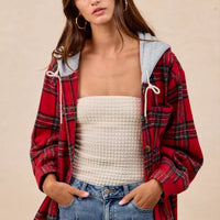 BiBi Brushed Plaid Hooded Jacket
