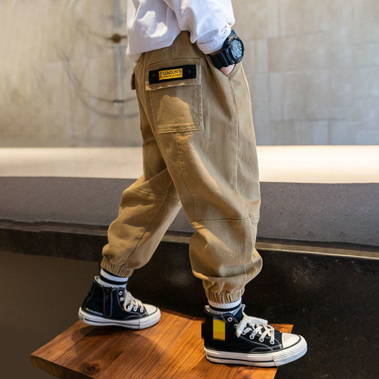 Ancient Energy boys' children's footwear overalls trousers, casual and durable for middle and older kids, shown in the image.