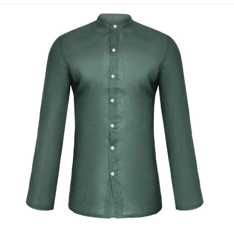 Mandotos International men's dark green long sleeve buttoned collar shirt