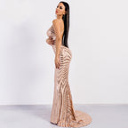 Chic Striped Sequin V-Neck Gown