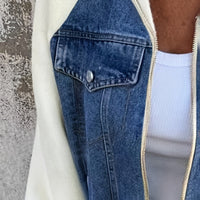 Women's Denim Patchwork Zip-Up Jacket