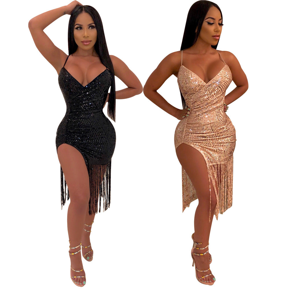 Glamour Nights Sequin Fringe Dress