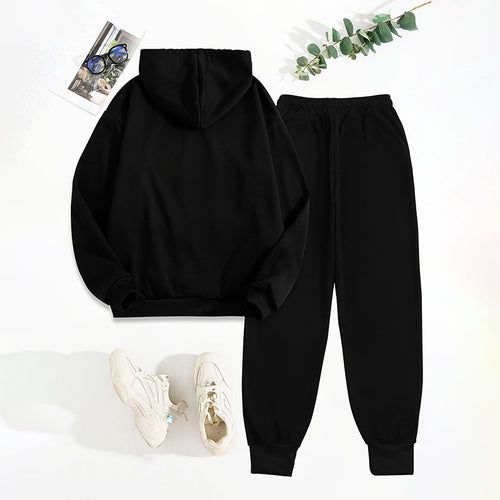 Women's Solid 2-Piece Set Letter Print Hoodie With Pocket