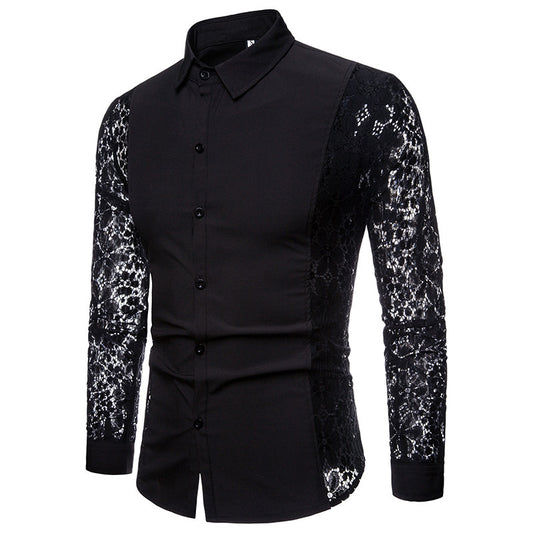 Men's Classic Black Lace-Collar Shirt