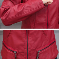 Korean-Style Slim Fit Motorcycle Leather Coat — Stand-Up Collar
