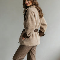 Women’s Vintage PU Leather Jacket – Lamb Fur Lined Autumn Winter Coat