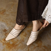 Handmade Sheepskin Ruched Mule Slides – Square Toe Low Heel