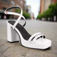 Square-Toe Buckle Strap High Heels – Elegant Thin-Strap Summer Block Heels