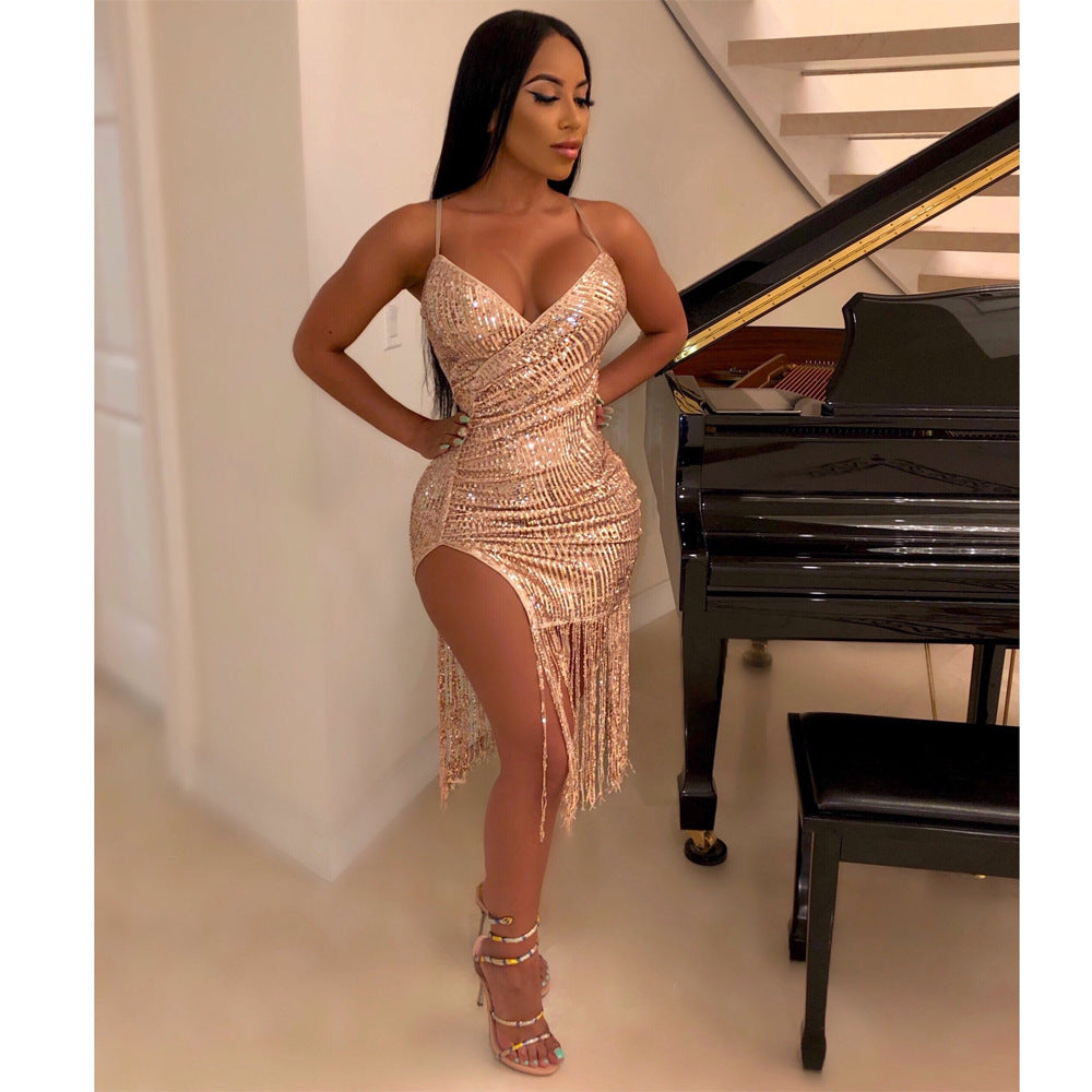 Glamour Nights Sequin Fringe Dress