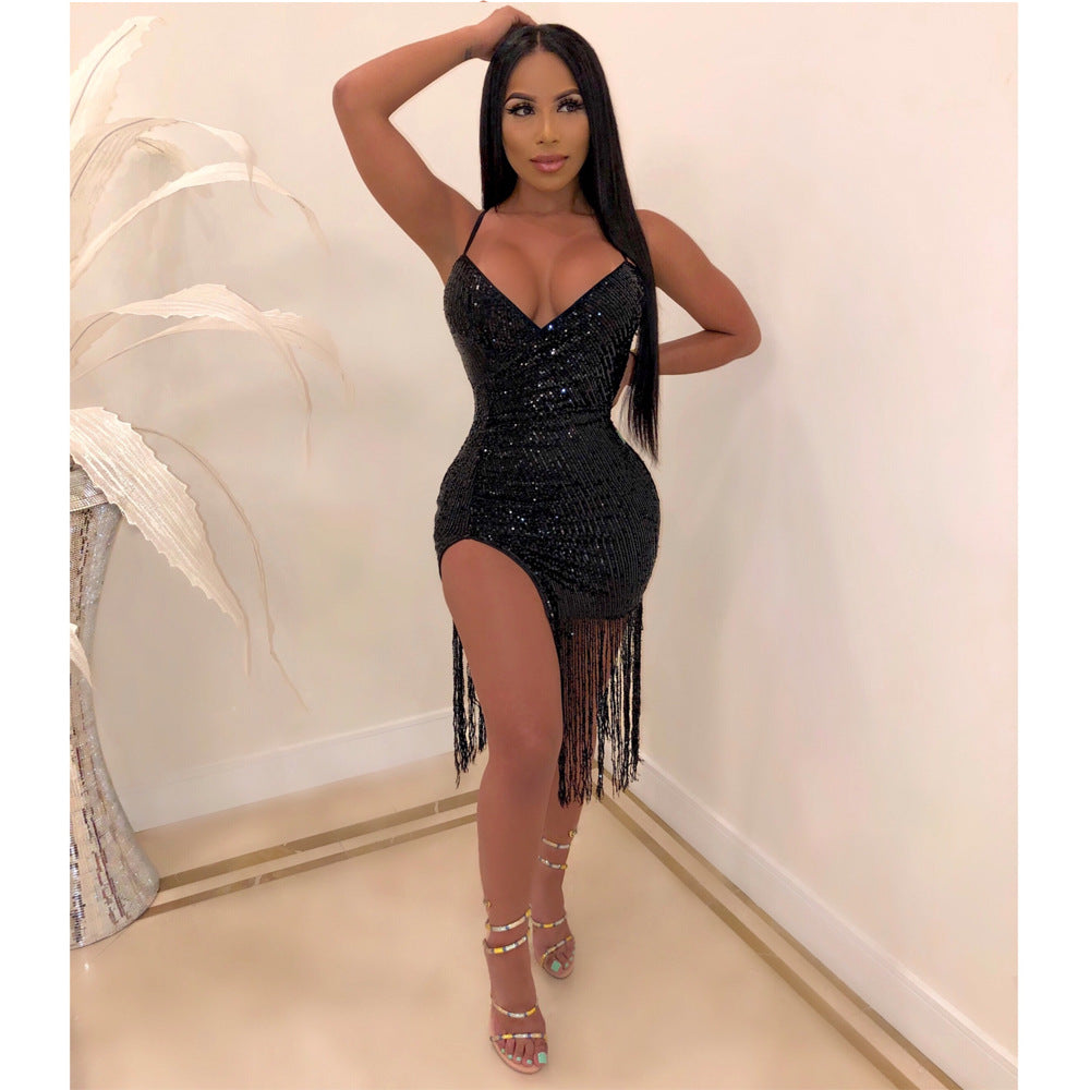 Glamour Nights Sequin Fringe Dress