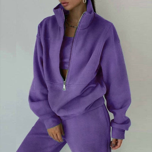 Women's 2-Piece Zip Neck Long Sleeve Sweatshirt & Slim Fit Pants Set