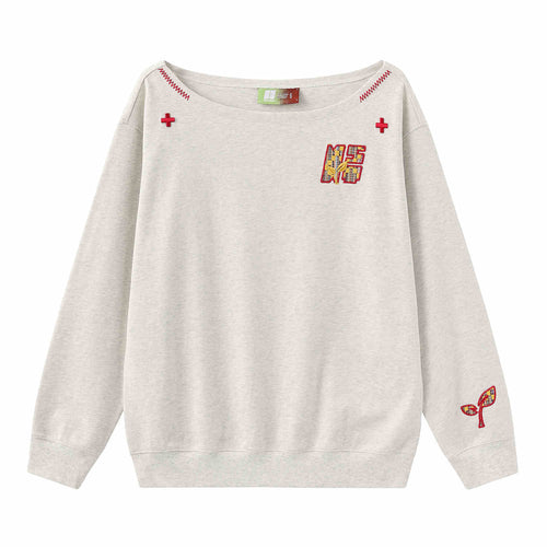 Women’s Slanted Shoulder Embroidered Long-Sleeve Top