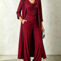 Long Sleeve Swing Collar Cardigan & Wide-Leg Pants Three-Piece Set