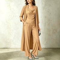Long Sleeve Swing Collar Cardigan & Wide-Leg Pants Three-Piece Set