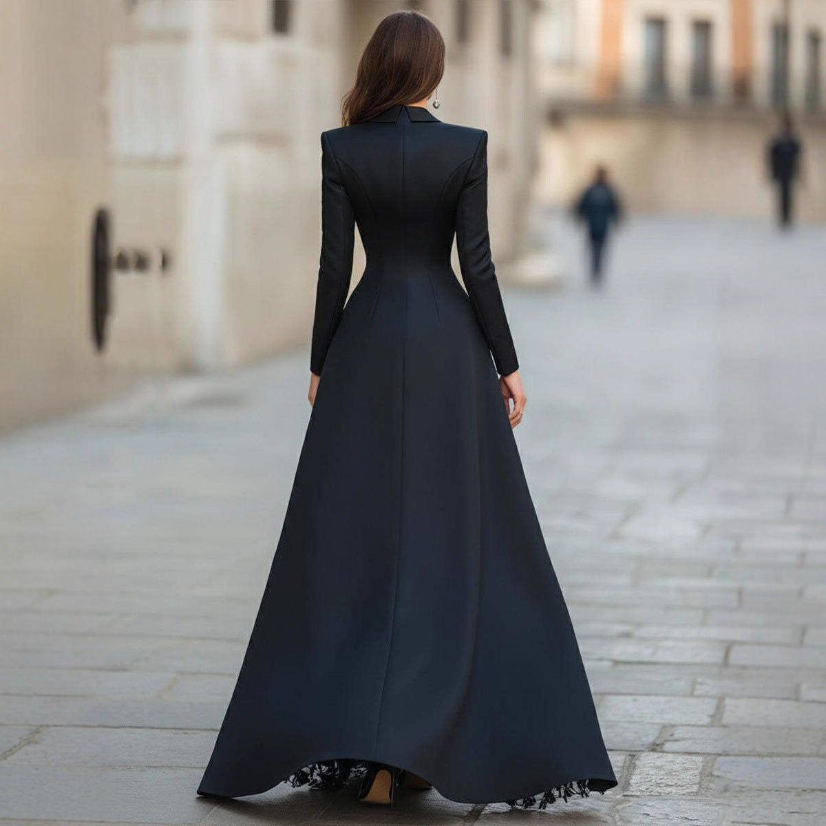Vestido de dos piezas de manga larga para mujer con cuello de encaje chic