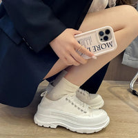 Lace-Up Round Toe Platform Sneakers – Canvas Chunky Sole