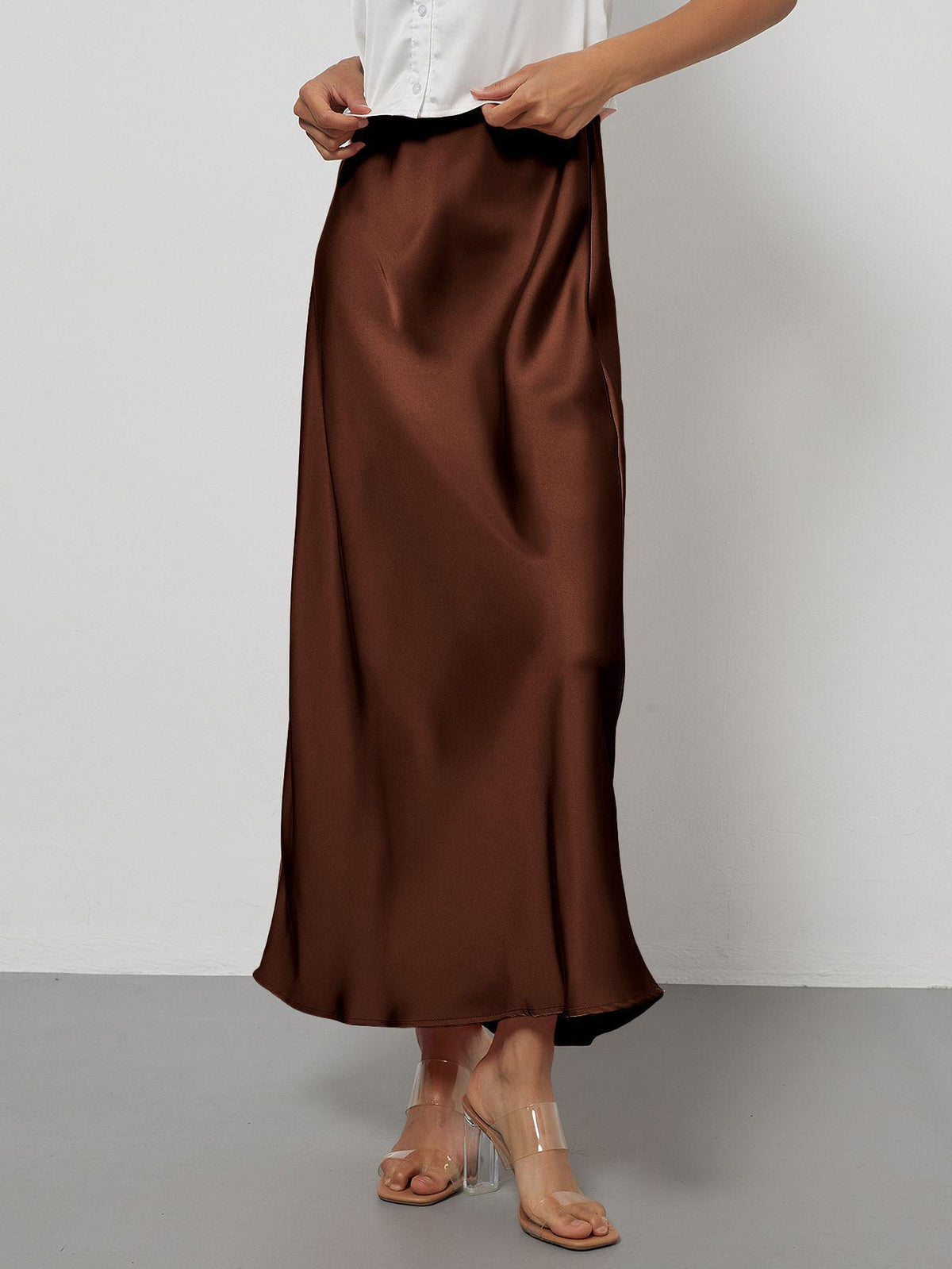 In-Stock Cross-Border Women's Clothing Wholesale European and American Style Elegant Satin Midi Skirt Slimming and Flowy