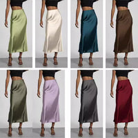In-Stock Cross-Border Women's Clothing Wholesale European and American Style Elegant Satin Midi Skirt Slimming and Flowy