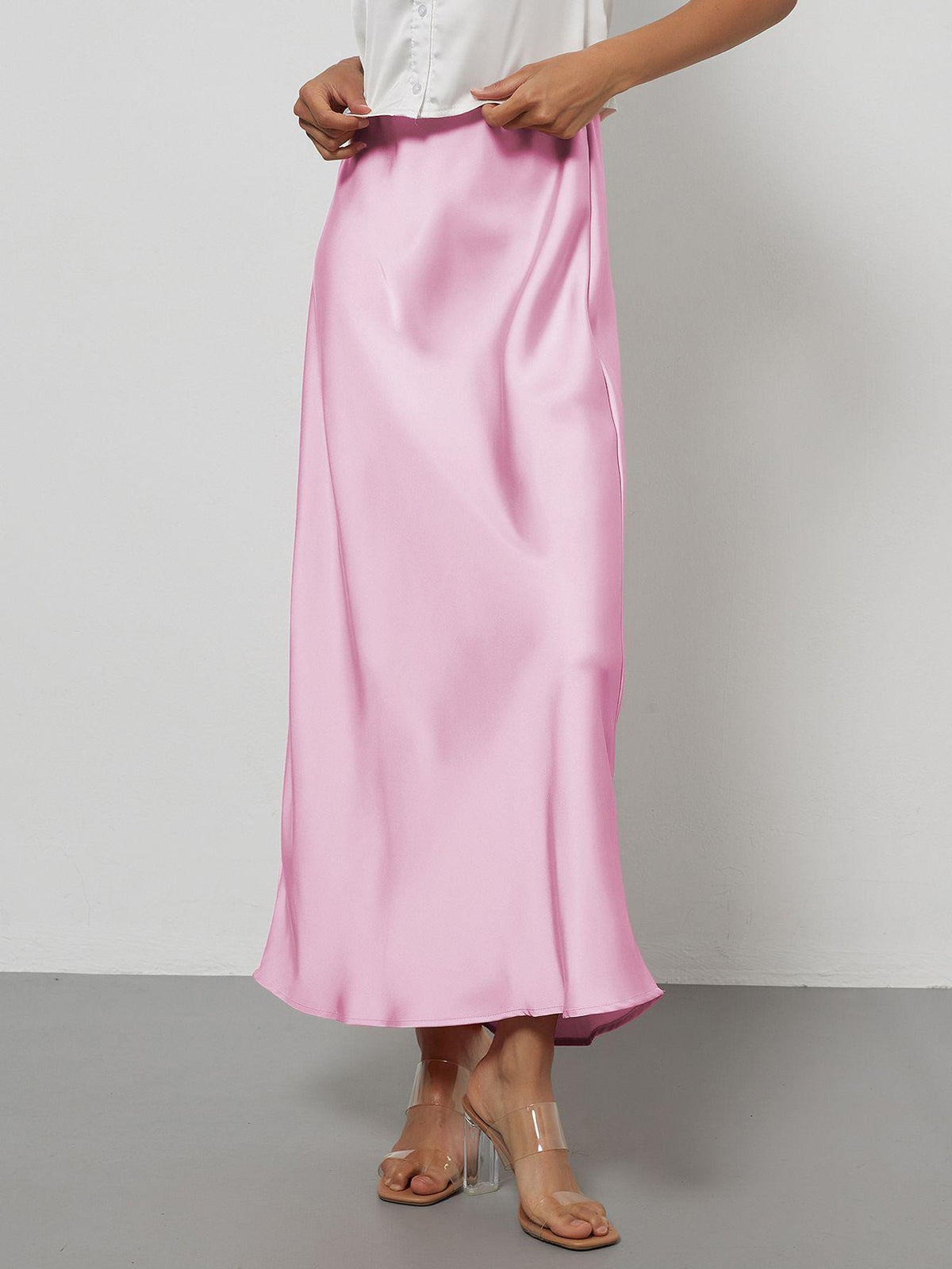 In-Stock Cross-Border Women's Clothing Wholesale European and American Style Elegant Satin Midi Skirt Slimming and Flowy