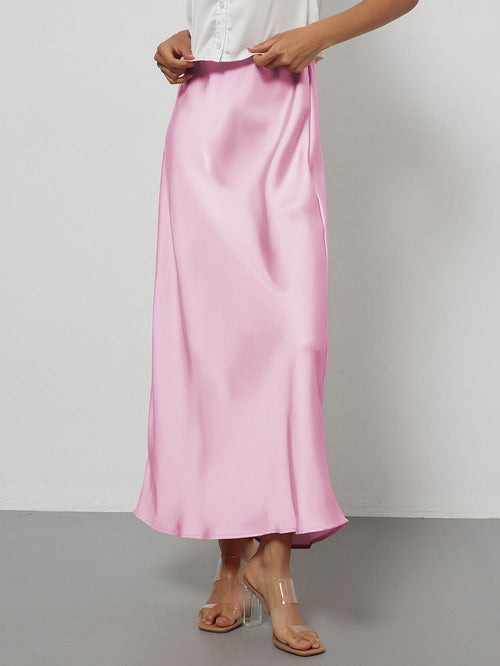 In-Stock Cross-Border Women's Clothing Wholesale European and American Style Elegant Satin Midi Skirt Slimming and Flowy