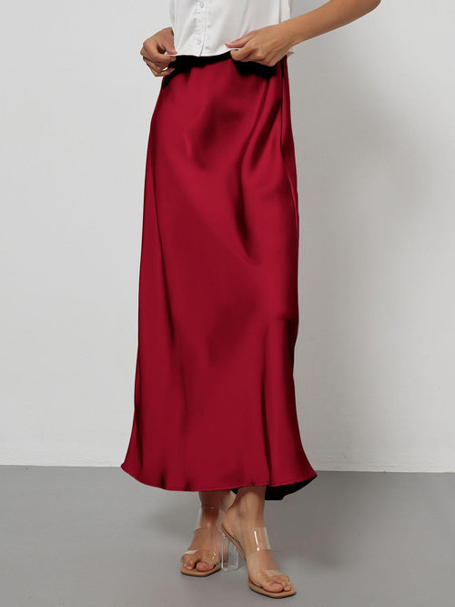 In-Stock Cross-Border Women's Clothing Wholesale European and American Style Elegant Satin Midi Skirt Slimming and Flowy