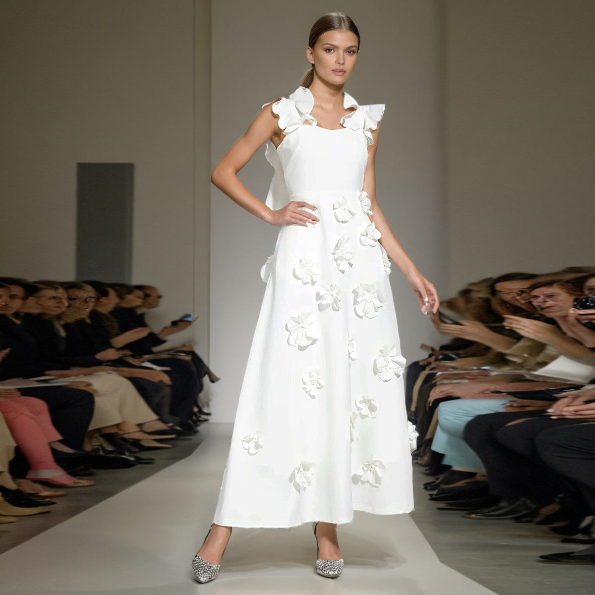 High-grade Stitching Three-dimensional Flower Sling Dress