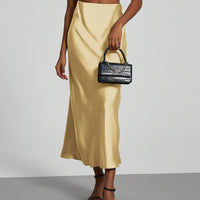 In-Stock Cross-Border Women's Clothing Wholesale European and American Style Elegant Satin Midi Skirt Slimming and Flowy
