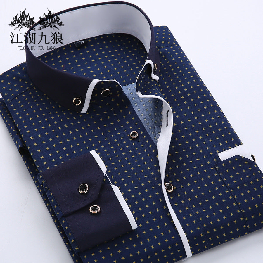 Slim-fit Business Dress Men's Shirt Fashionable Printed Thin Casual Shirt Youth Long-sleeved Fashionable All-match Top for Men