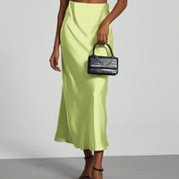In-Stock Cross-Border Women's Clothing Wholesale European and American Style Elegant Satin Midi Skirt Slimming and Flowy