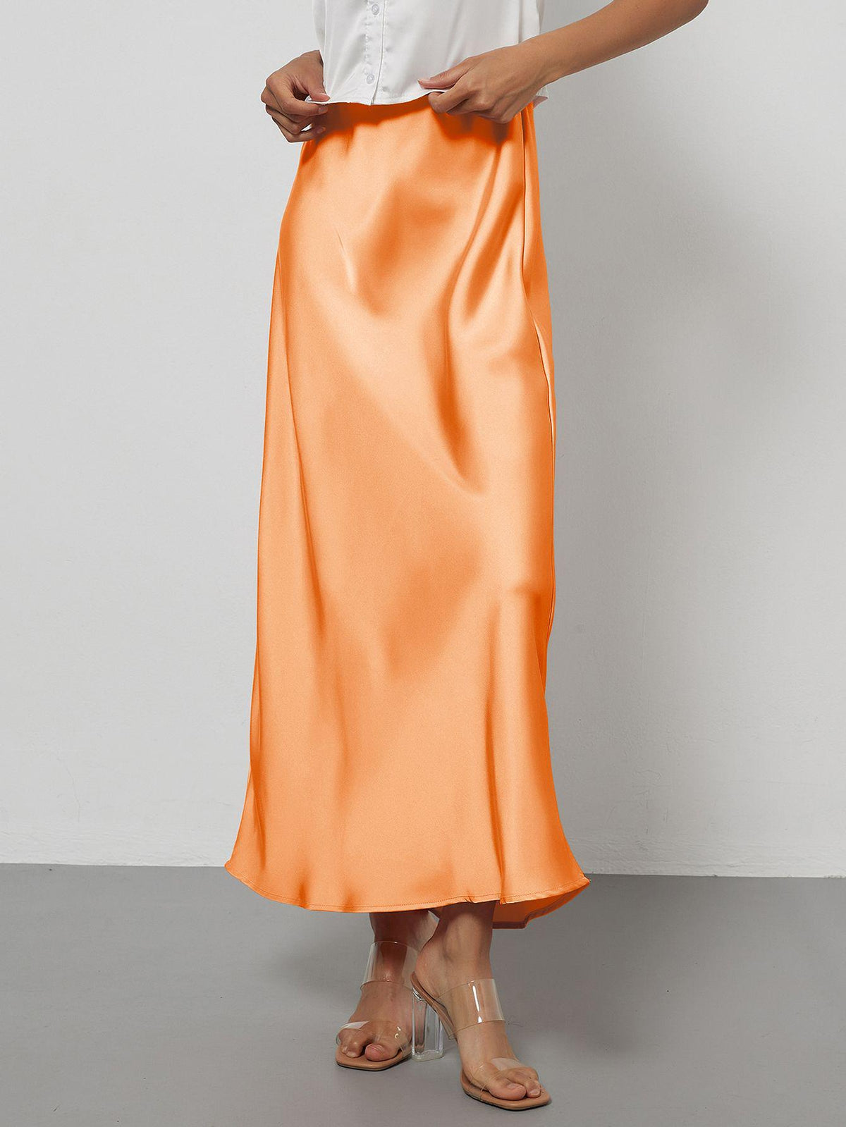 In-Stock Cross-Border Women's Clothing Wholesale European and American Style Elegant Satin Midi Skirt Slimming and Flowy