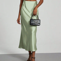 In-Stock Cross-Border Women's Clothing Wholesale European and American Style Elegant Satin Midi Skirt Slimming and Flowy