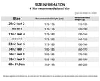 Size chart for men's camouflage outdoor shorts showing recommended height and weight.