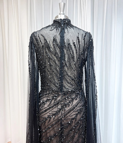 Eshaut&bridal Luxury Beaded Evening Dress Cape Sleeve Dubai Sheer Neck Mermaid Formal Prom Wedding Party Gown Customized 2026