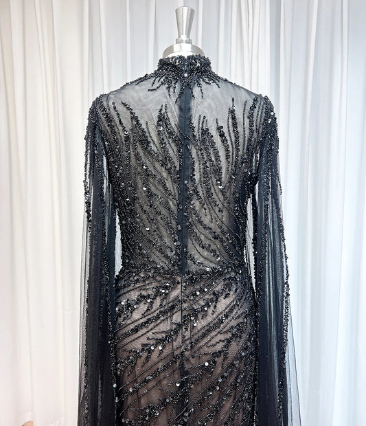 Eshaut&bridal Luxury Beaded Evening Dress Cape Sleeve Dubai Sheer Neck Mermaid Formal Prom Wedding Party Gown Customized 2026