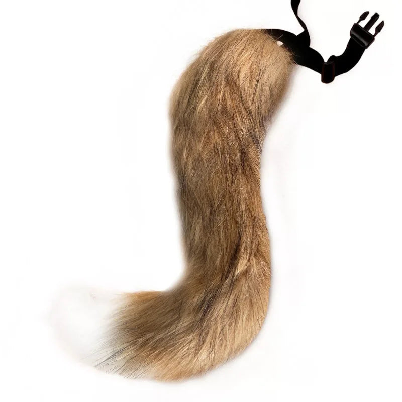 Fluffy brown fox plush tail accessory for anime cosplay and Halloween costumes.