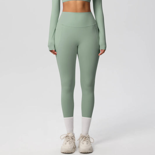 Pantalones Leggings de Mujer de Cintura Alta Elásticos para Yoga Mallas con Bolsillos Push Up Ropa Deportiva para Fitness Running Pantalones de Color Liso