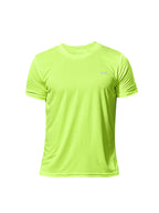 Neon yellow quick dry compression running shirt for men's fitness and gym sportswear.