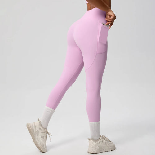 Pantalones Leggings de Mujer de Cintura Alta Elásticos para Yoga Mallas con Bolsillos Push Up Ropa Deportiva para Fitness Running Pantalones de Color Liso