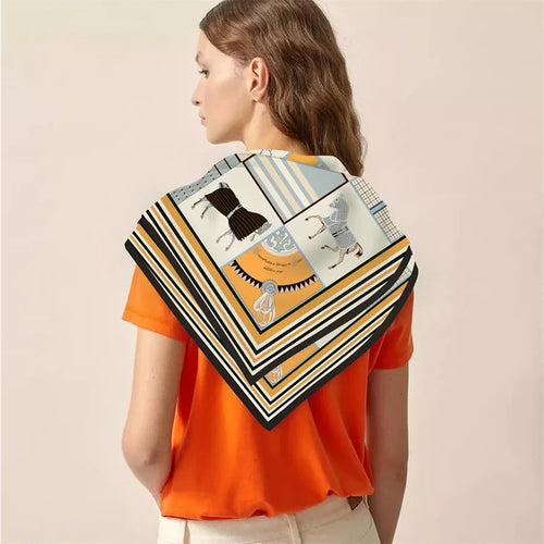 90x90cm New Design Horse Universe Printed Twill Silk Scarf Square Scarves Lady Wraps Kerchief Woman Neck Shawl Wraps