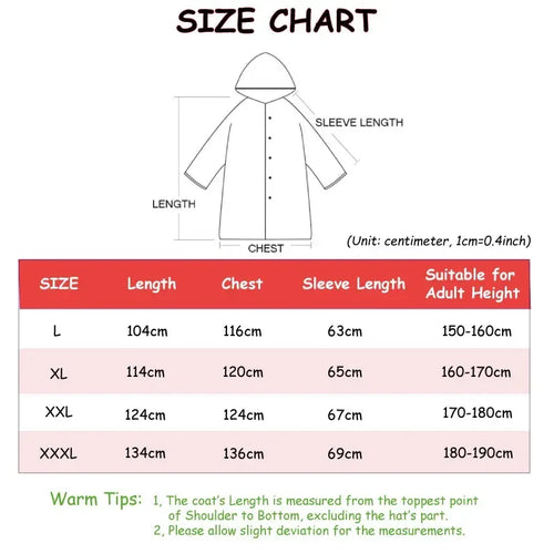 Black Fashion Adult Waterproof Long Raincoat Women's Men's Raincoat Hooded Outdoor Motorcycle, Cycling, Hiking, Fishing