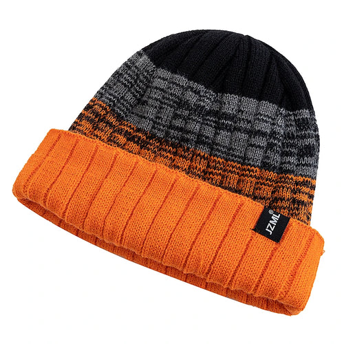 Unisex JZML Letter Label Decor Beanie Hat Casual Colorful Stripes Winter Knitted Hat Daily Life And Outdoor Ski Sports Cap