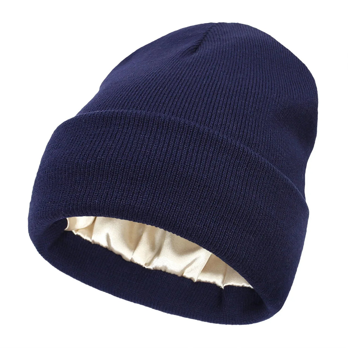 Unisex Satin Lined Beanie Hat For Women Winter Silk Lining Slouchy Warm Cuffed Skullies 2Layer Hair Cover Sleep Cap