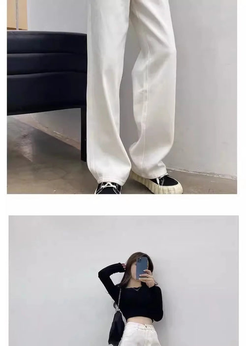 New Design Sense Women's Loose Denim Pants Retro Straight Leg Pants Fashionable Solid Color Loose Casual Wide Leg Pants
