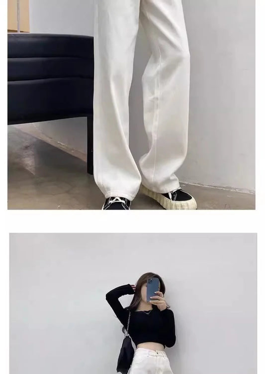 New Design Sense Women's Loose Denim Pants Retro Straight Leg Pants Fashionable Solid Color Loose Casual Wide Leg Pants