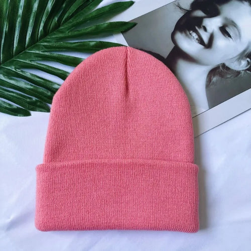 Women Men Fluorescent Color Warm Beanie Hat Autumn Winter Stretch Knitted Crochet Beanies Hat Cap Black Red White Navy Pink