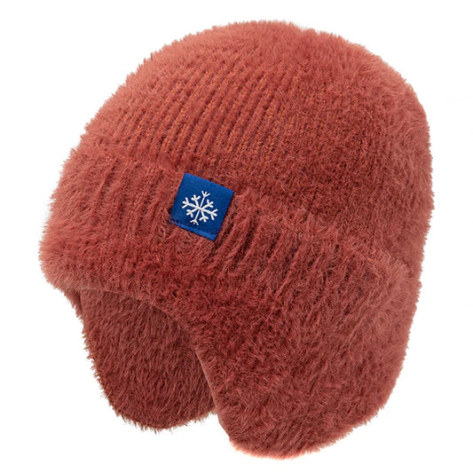 Hot Sale Women Earflap Winter Hat Candy Colors Fashion Faux Fur Knitted Hat Kpop Style Soft Beanie Hats Female Streetwear Cap