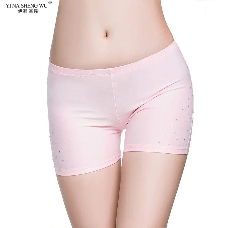 Mandotos International pink belly dance safety shorts with diamond embellishments