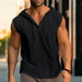 Men's Summer Fashion Casual Cotton and Linen Sports Hooded Shirts, Personalized One-Button Drawstring Solid-Color Pullovers
