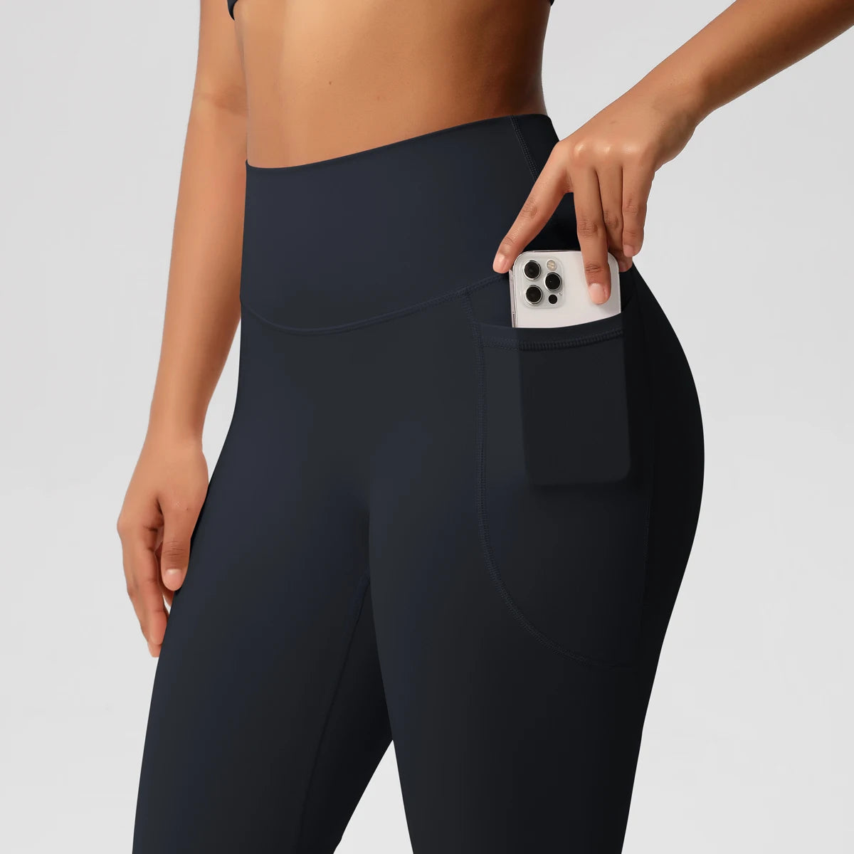 High Waist Women's Leggings Stretch Yoga Pants Tights With Pockets Push Up Fitness Running Sportswear Solid Color Pants